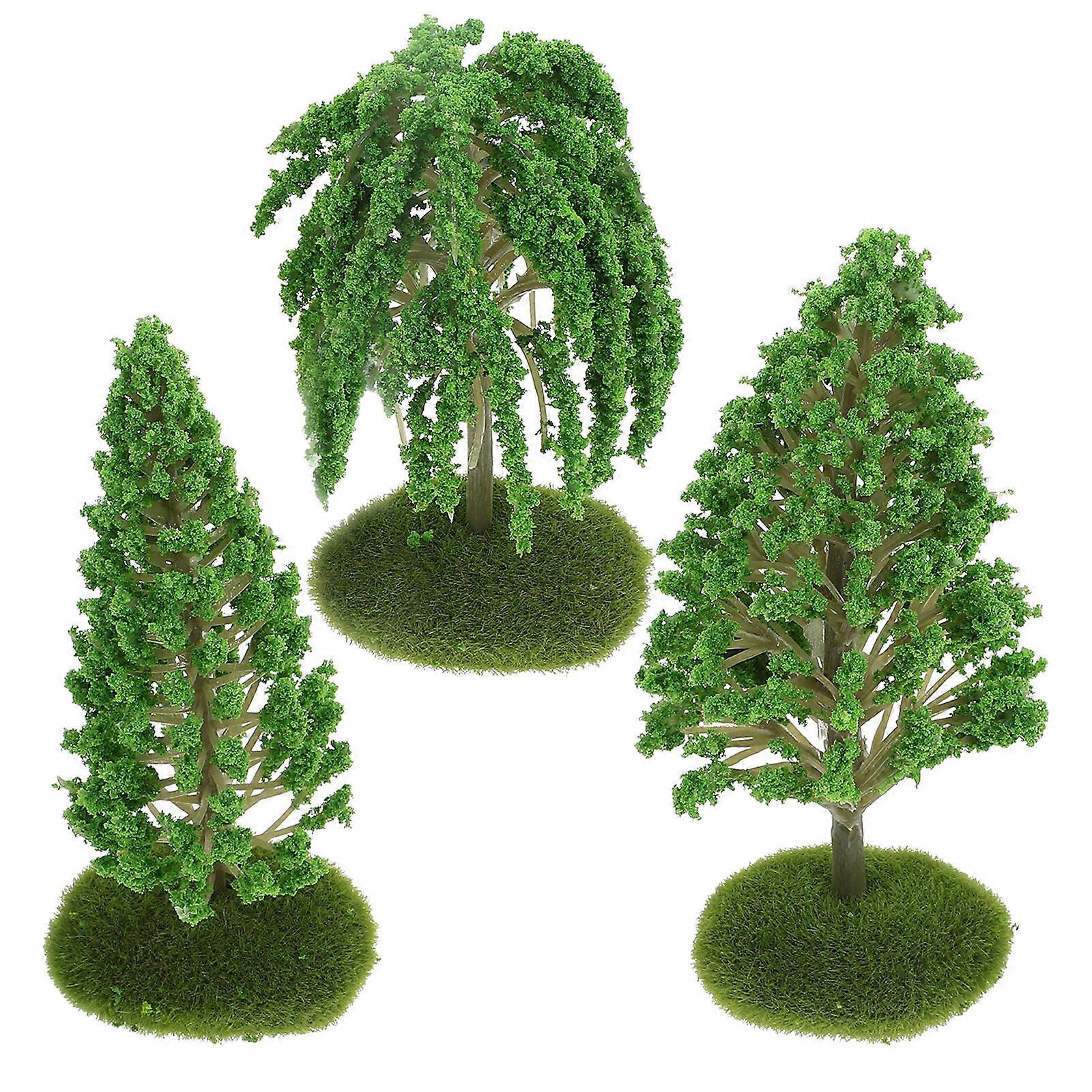 Miniature Tree Model for Micro Landscape Decor 3Pcs Green Plastic Design