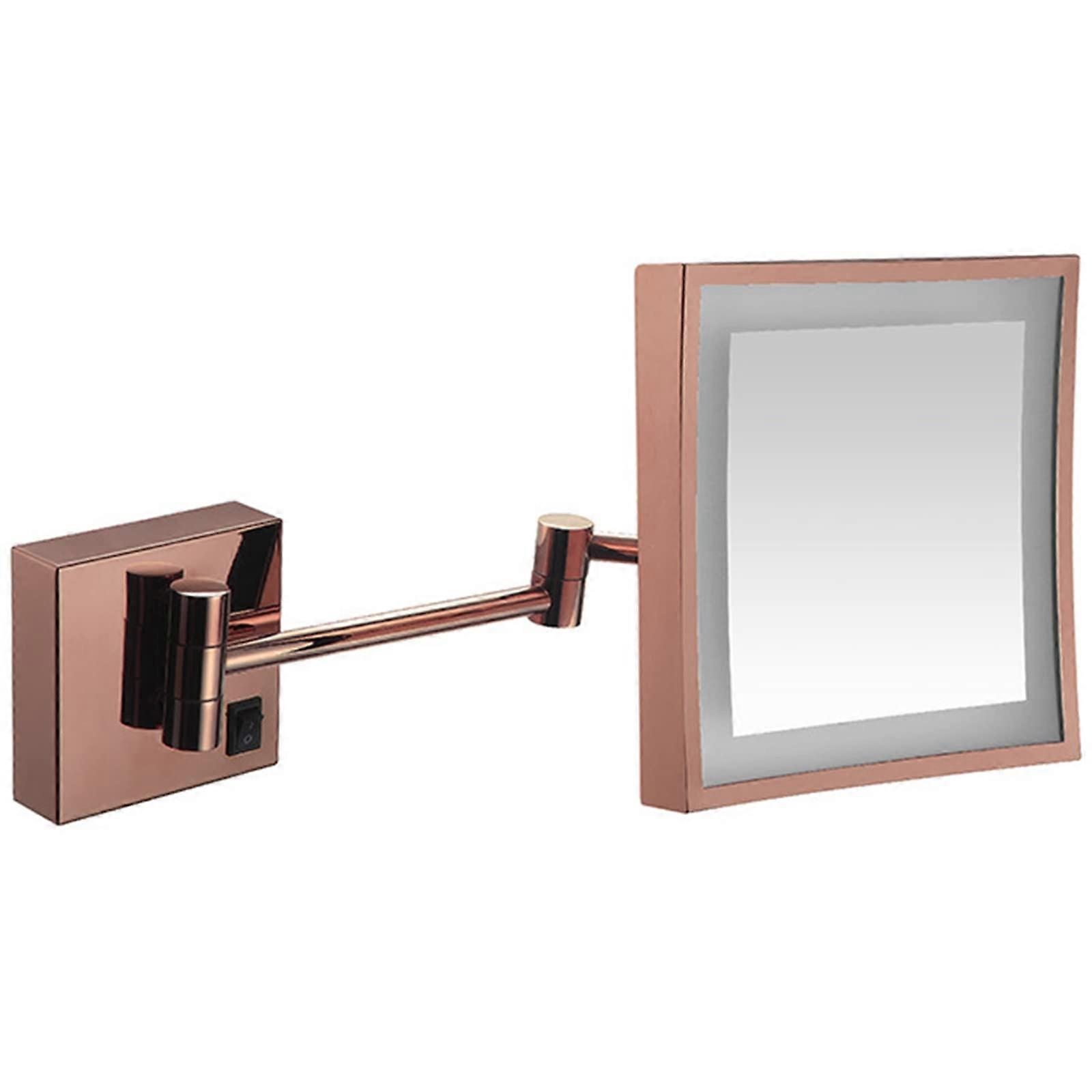 LED Wall Mounted Makeup Mirror 3X Magnification Rose Gold Lighted Vanity 360° Swivel Extendable Arm