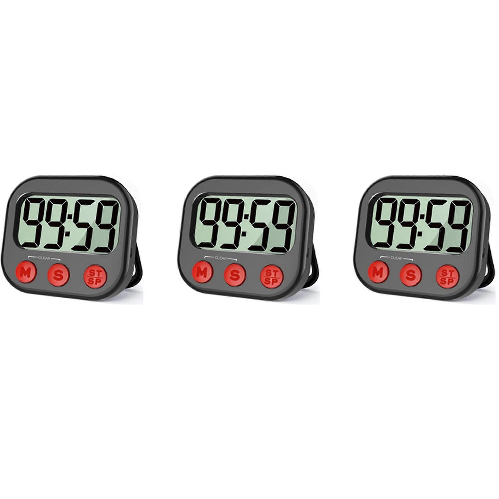 3X Kitchen Timer, Digital Visual Timer Magnetic Clock Stopwatch Countdown Timer, Large LCD Screen Display for Cooking