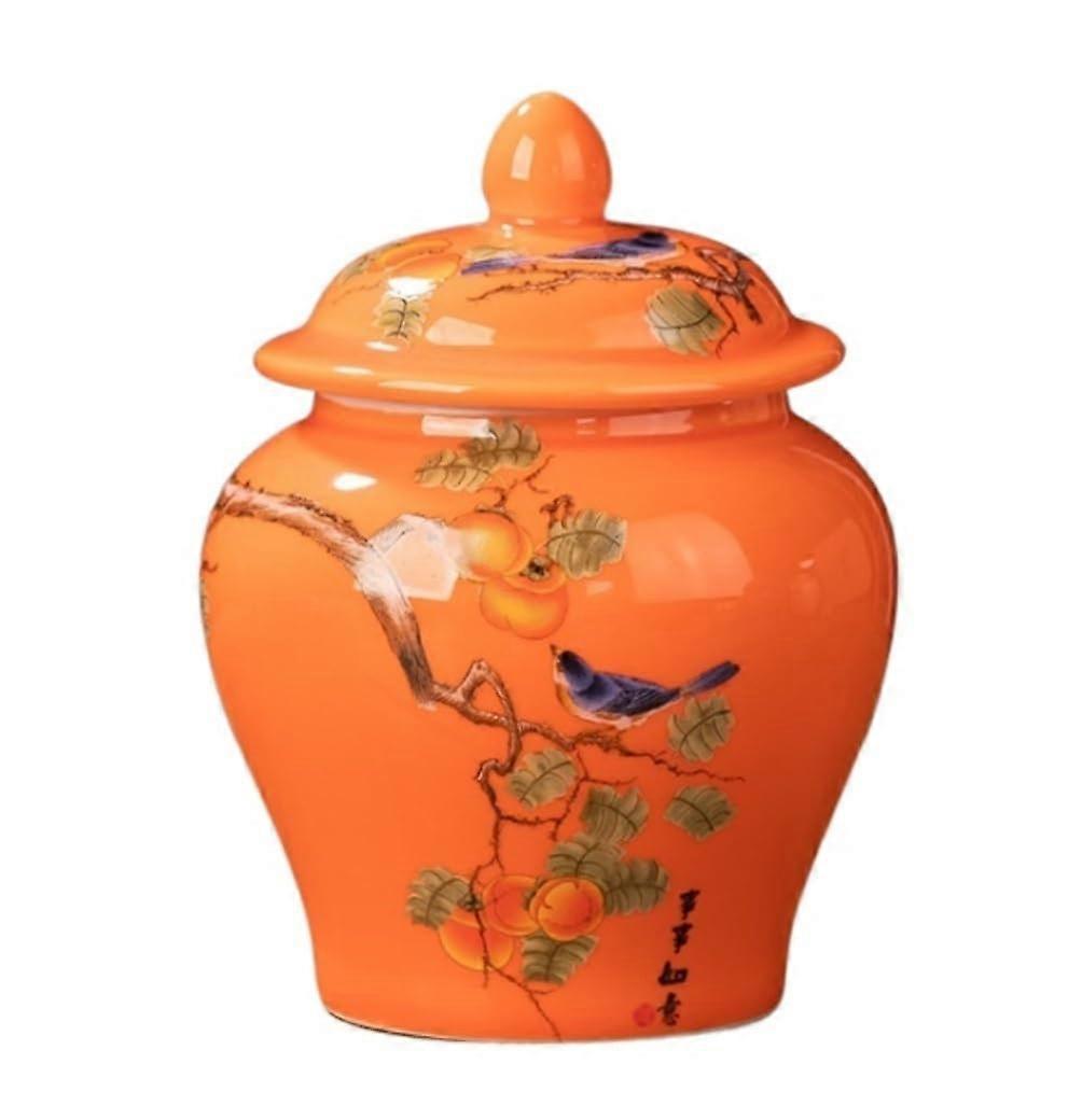 Ceramic Ginger Jar with Lid Chinese Decorative Vase Elegant Home Accent Multipurpose Storage 9.4x12.8cm