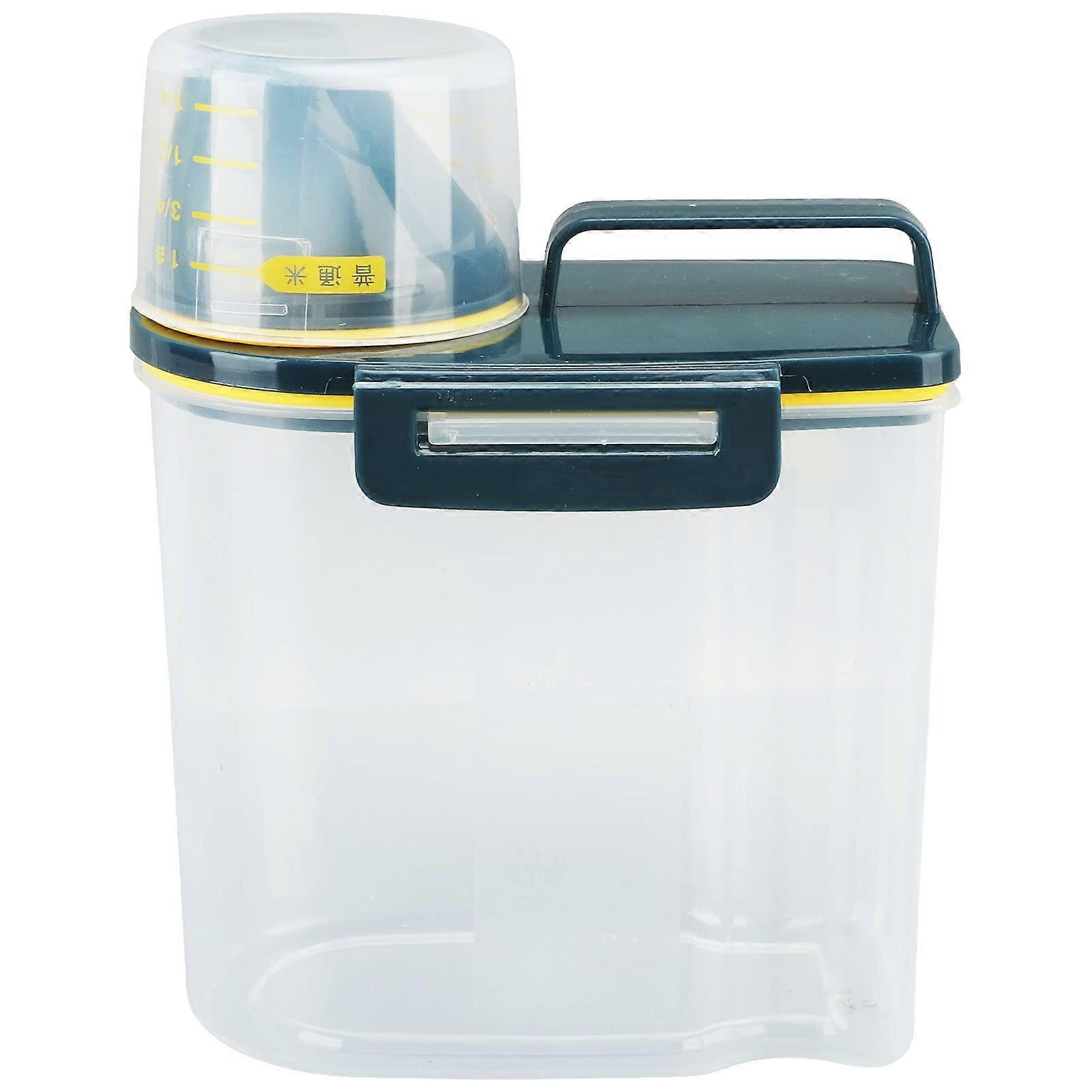 Rice Storage Container with Airtight Seal and Measuring Cup, Clear Grain Dispenser 1.5kg Green