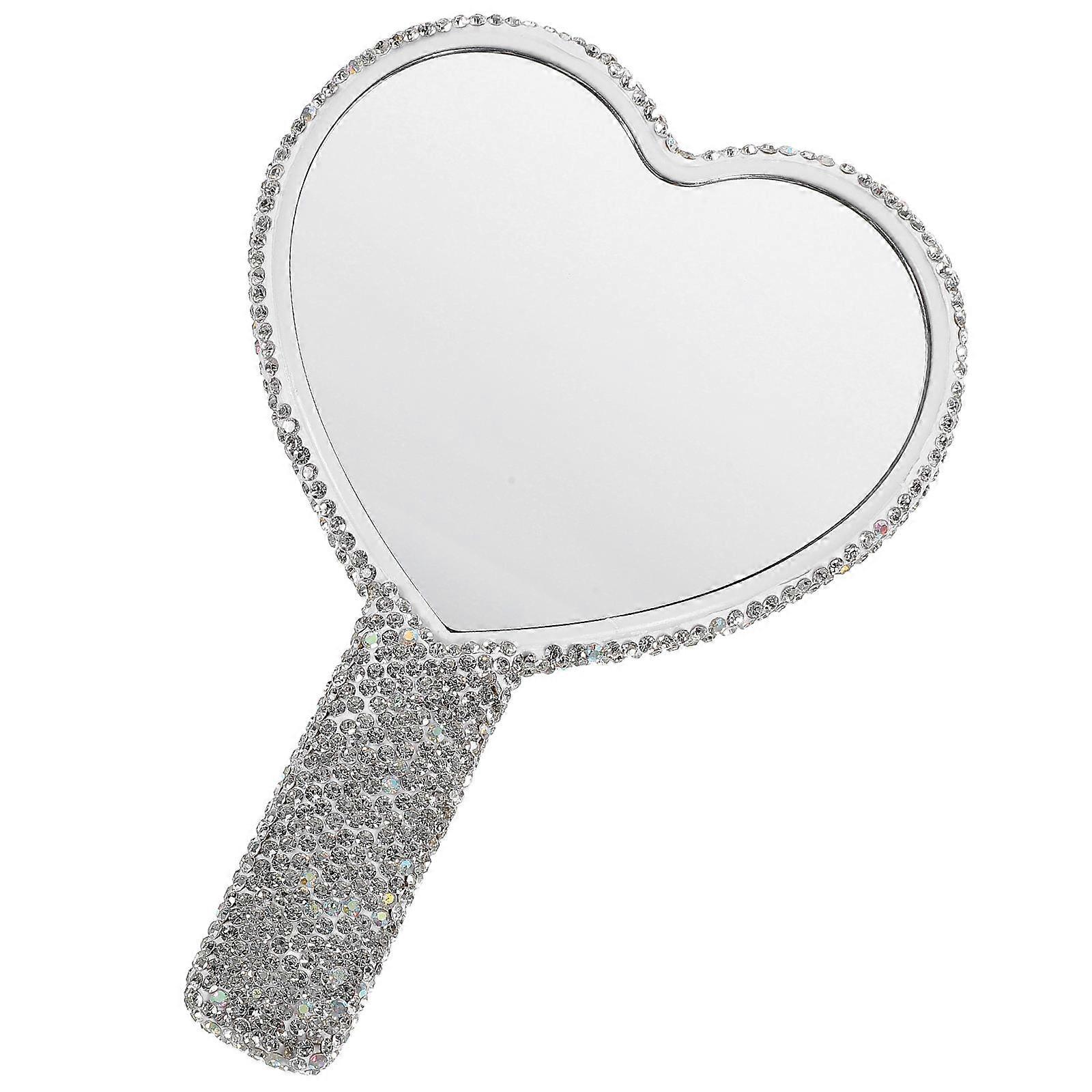 Rhinestone Heart Shaped Compact Travel Mirror Handheld Purse Mirror With Handle