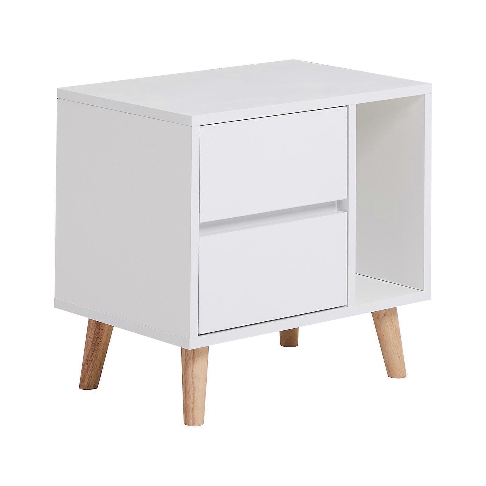Bedside Table, Retro Cabinet Storage Unit, Open Side Storage, Nightstands with 2 Drawers