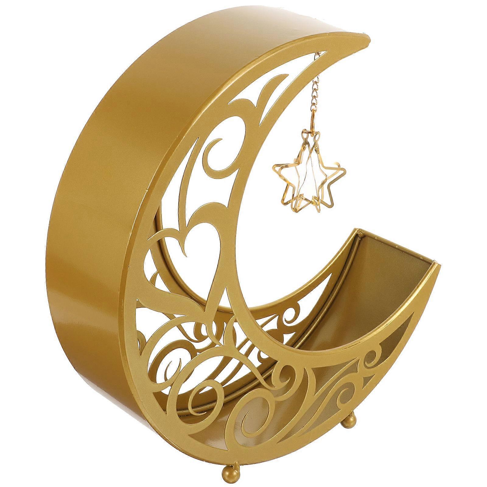 Gold Metal Candy Tray Moon Shape Serving Tray for Eid