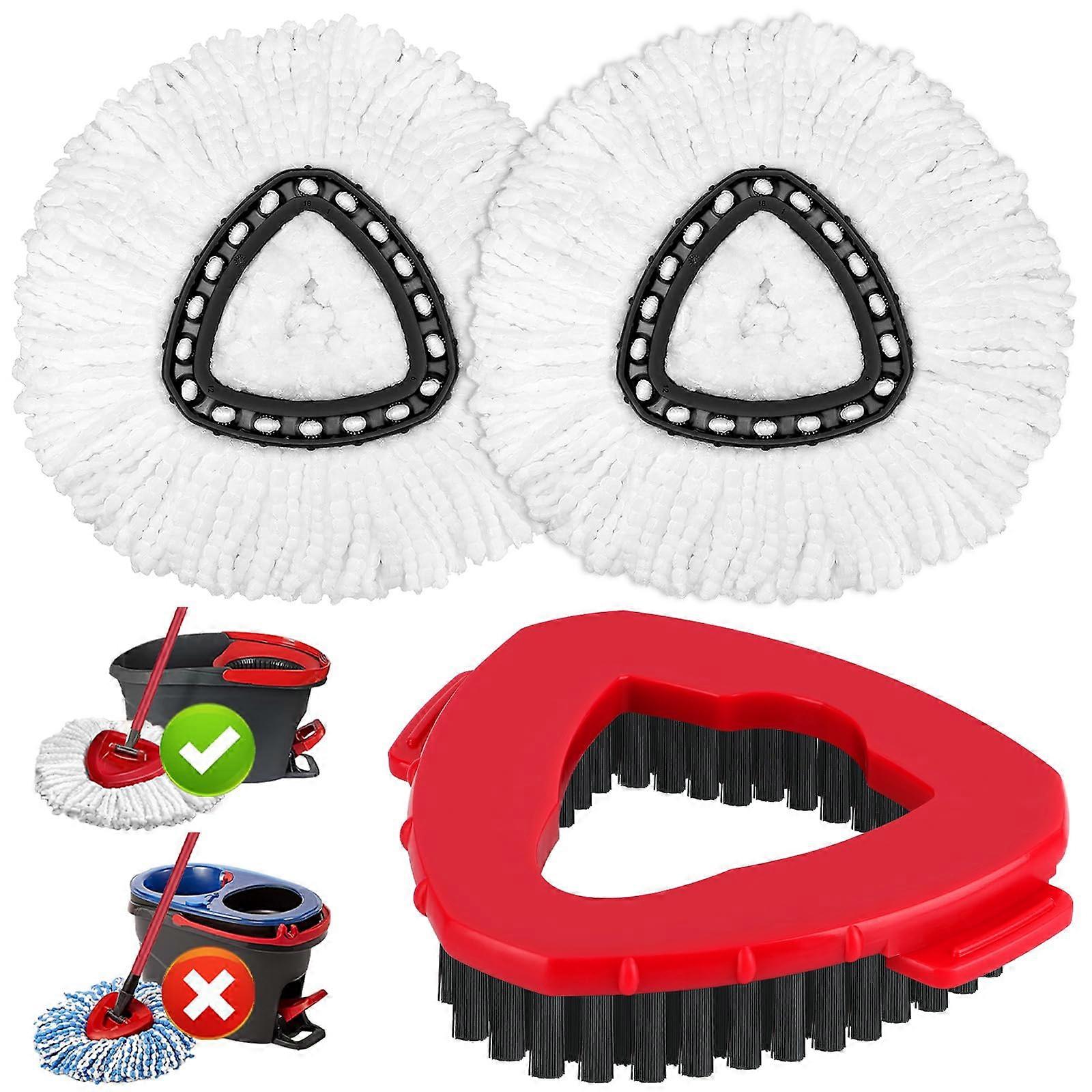 Replacement Heads for OCedar Spin Mop, Durable Microfiber Refills, EasyWring Compatible (White 2 Red 1)