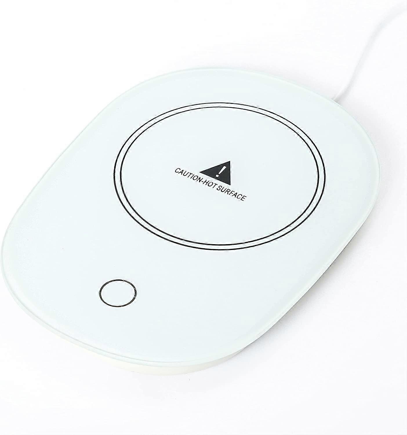 USB Coffee Cup Warmer with Smart Gravity Sensor, Auto On Off, Waterproof Glass, Desk Use, White