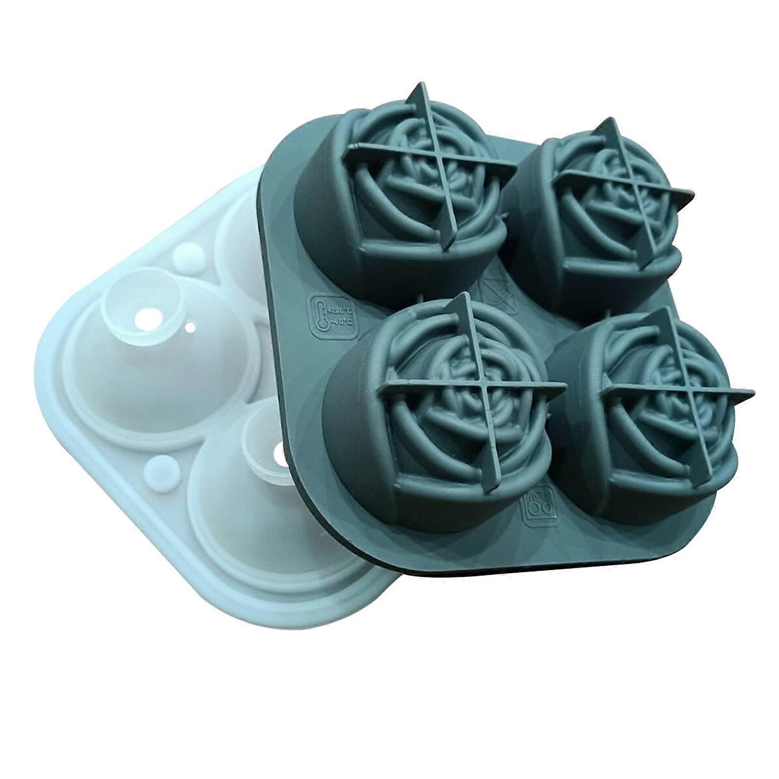Silicone Ice Cube Mold Rose Shape Tray with Lid AntiLeak Press Lock Easy Release 4 Grids