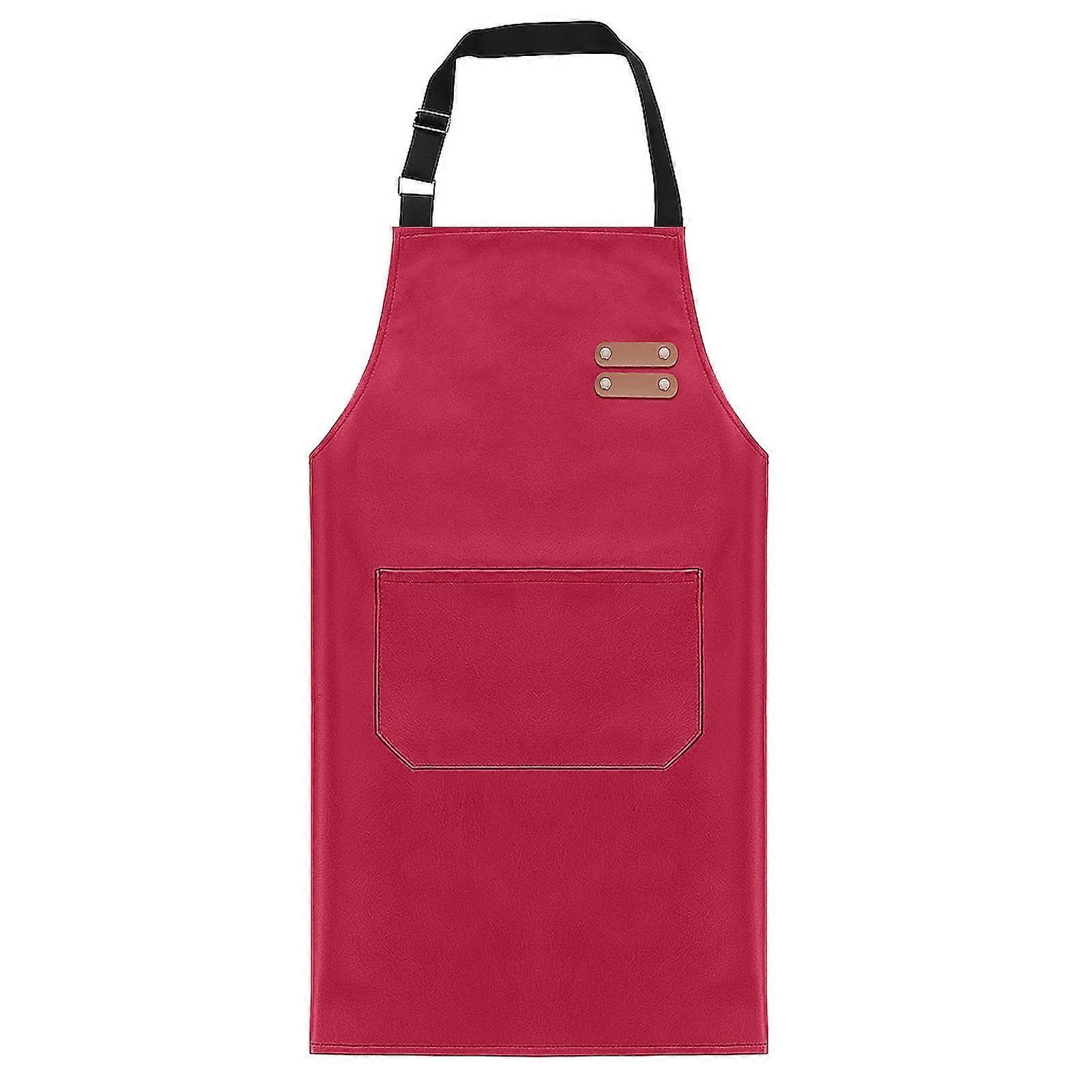 Waterproof PU Apron with Large Pocket, Adjustable Neck Strap, OilResistant for Kitchen Cooking