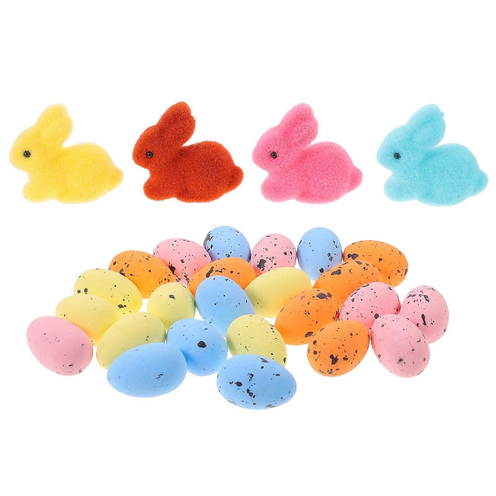 28pcs Easter Colorful Eggs Foams Rabbit Adornment Simulation Eggs Bunny Diy Accessories