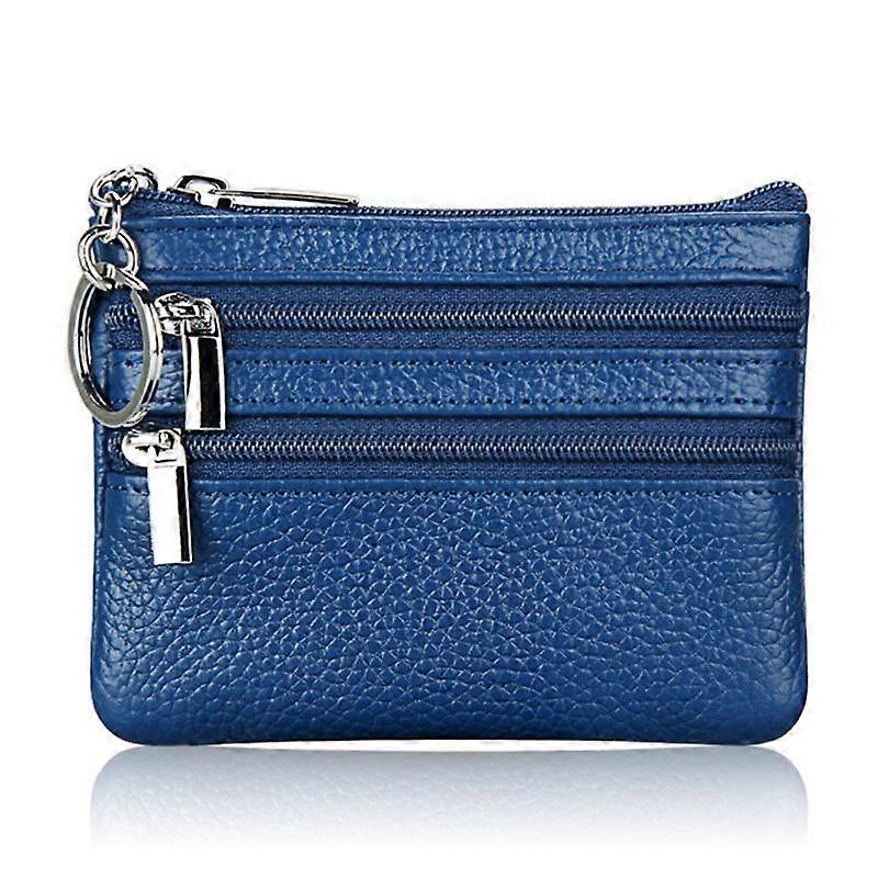 Leather Double Zipper Key Coin Purse