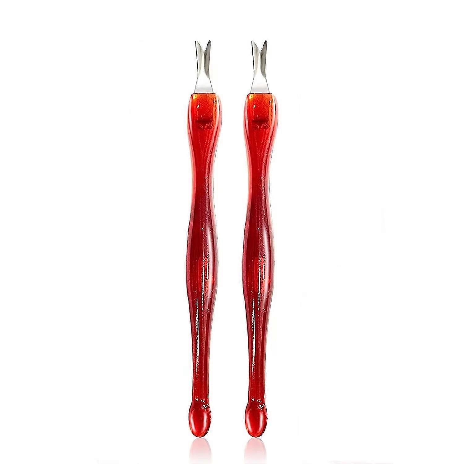 Cuticle Trimmer and Remover 2 Pack with VShaped Fork, Plastic Handle Pusher, Red
