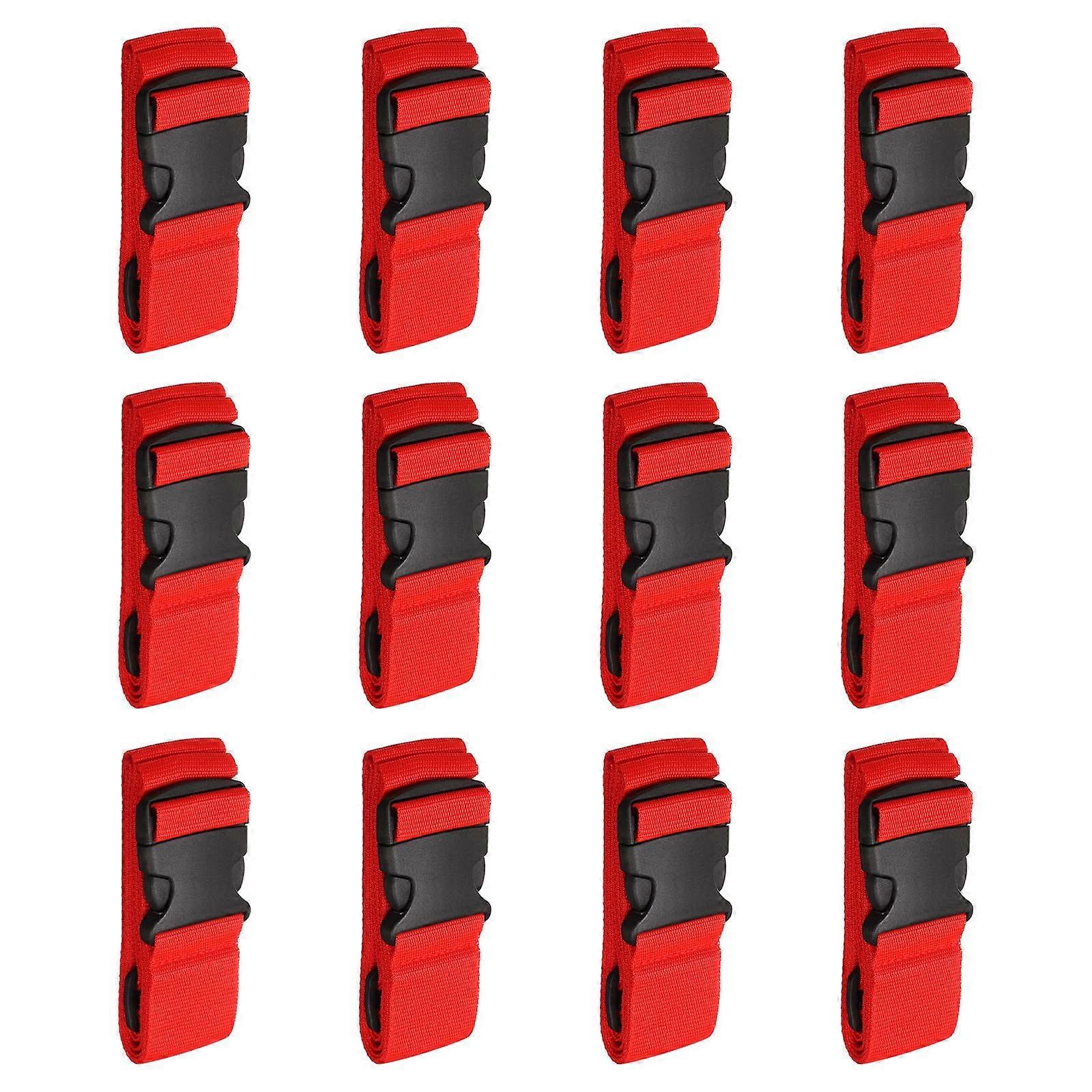 12pcs Bright Red Adjustable Luggage Straps with QuickRelease Buckle for Suitcases