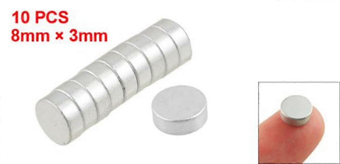 Silver Tone 8mm x 3mm Strong Magnet 10 Pcs