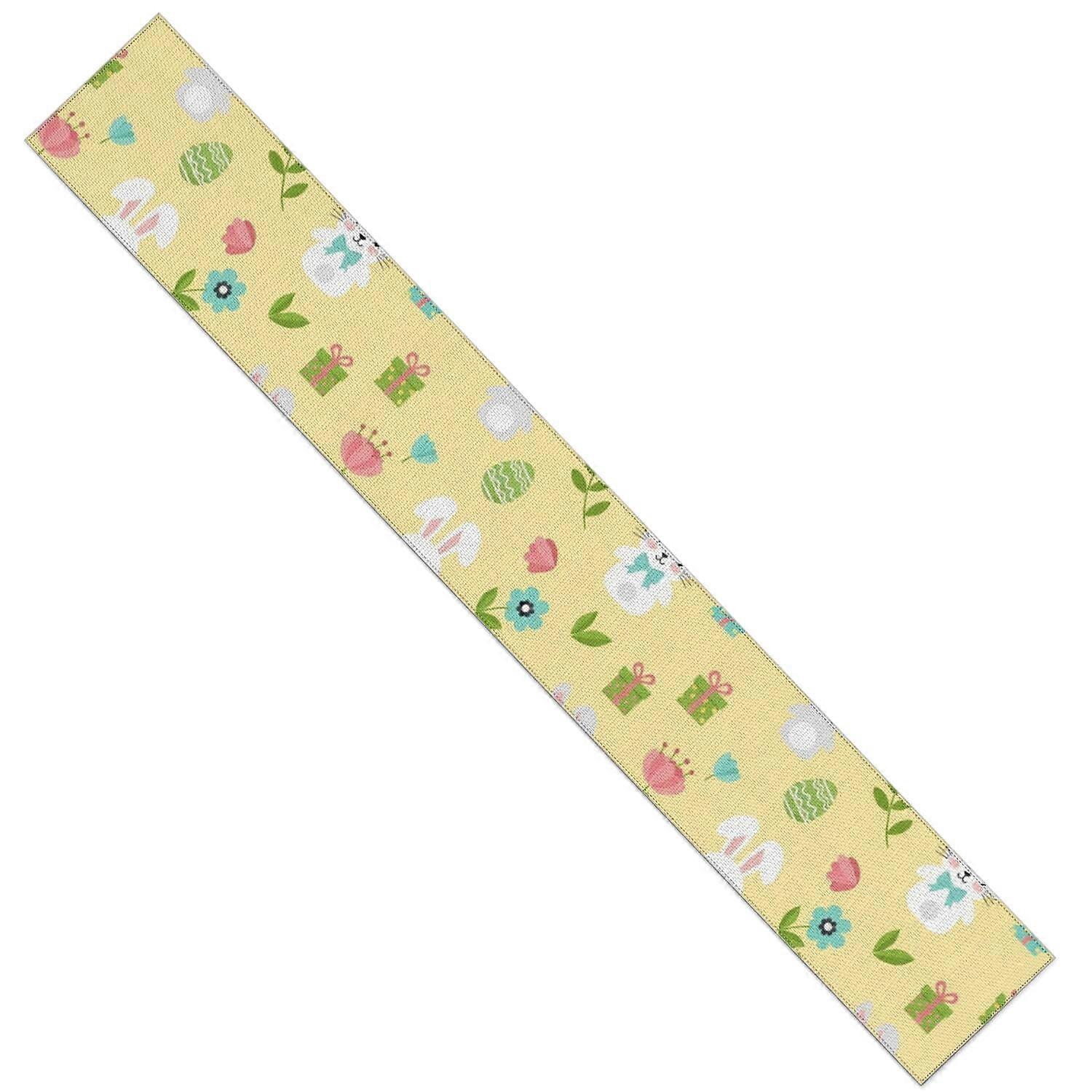 Easter Gift Box Yellow Pattern Table Runner, 13.8"x90", Heat Resistant & Machine Washable
