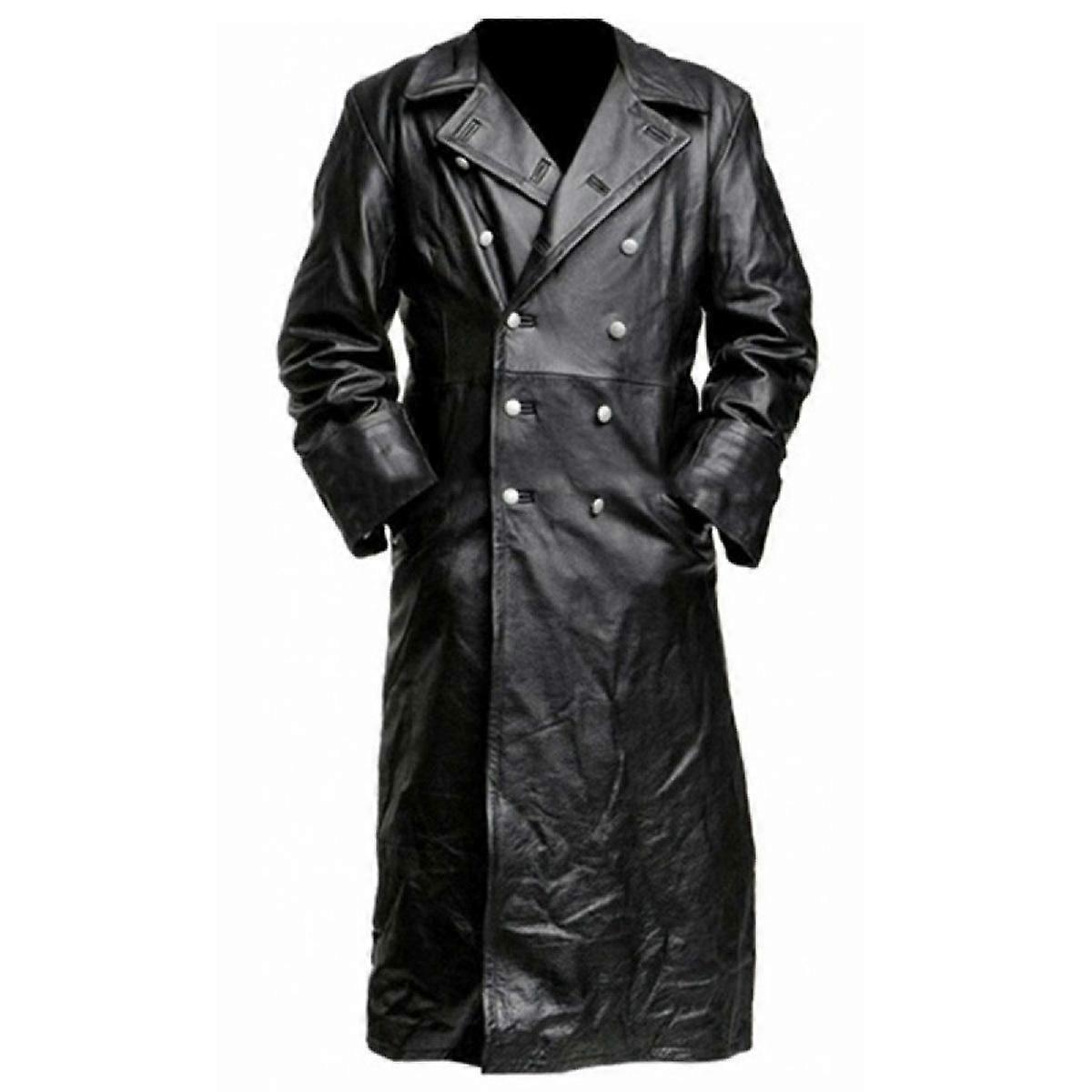 Men's Solid Color Slim Long Leather Windbreaker Jacket