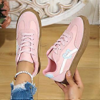 Suède veterschoenen, platte casual schoenen, comfortabele loafers voor dagelijks gebruik en uitstapjes, roze, maat 38