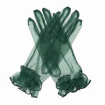 Sheer Tulle Gloves with Ruffle for Women, Ideal for Formal Events, Costume Parties, and Stage Performances