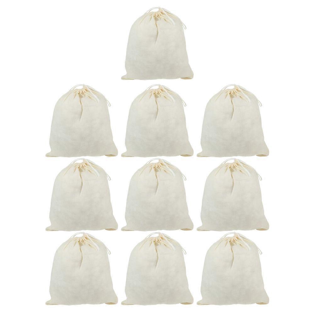 Beige Tea Leaf Filter Bag Drawstring Strainer Bags for Kitchen Use 10Pcs