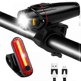 Lumière avant de vélo + feu arrière, lumières avant et arrière de vélo rechargeables USB pour les vélos de montagne de route pour hommes et femmes