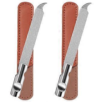 Metal Nail Files for Natural Nails,  2Pcs Stainless Steel Fingernail File with Pointed Tip Professional Double Sided Curved Filer Nails Travel PU Leat