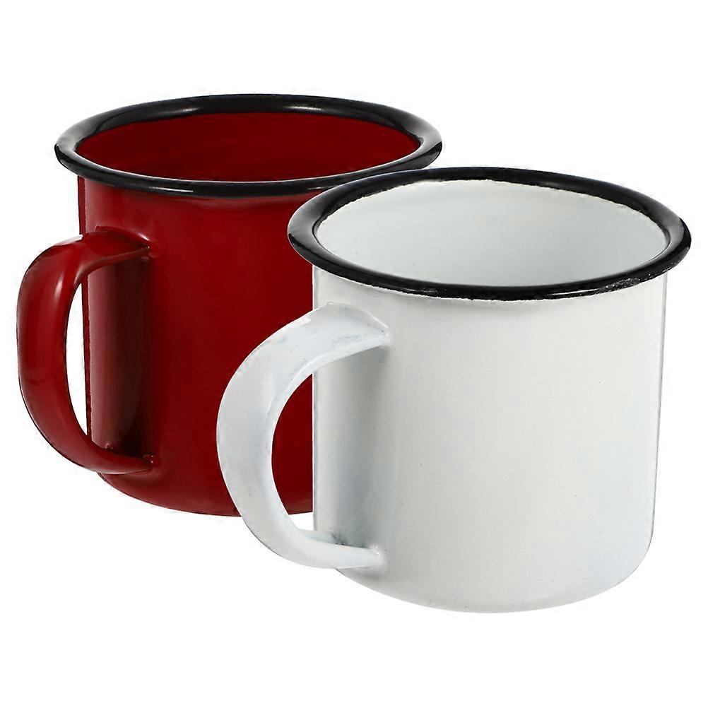 Portable Retro Enamel Cups for Coffee Drinking 2Pcs Assorted Colors