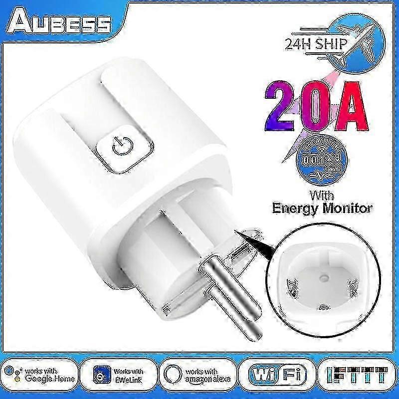 20A Wifi Smart Plug EU Smart Socket voor stroommonitoring, timerfunctie en spraakbediening