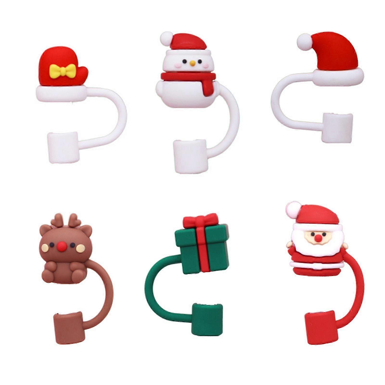 6pc Reusable Festive Straw Lids