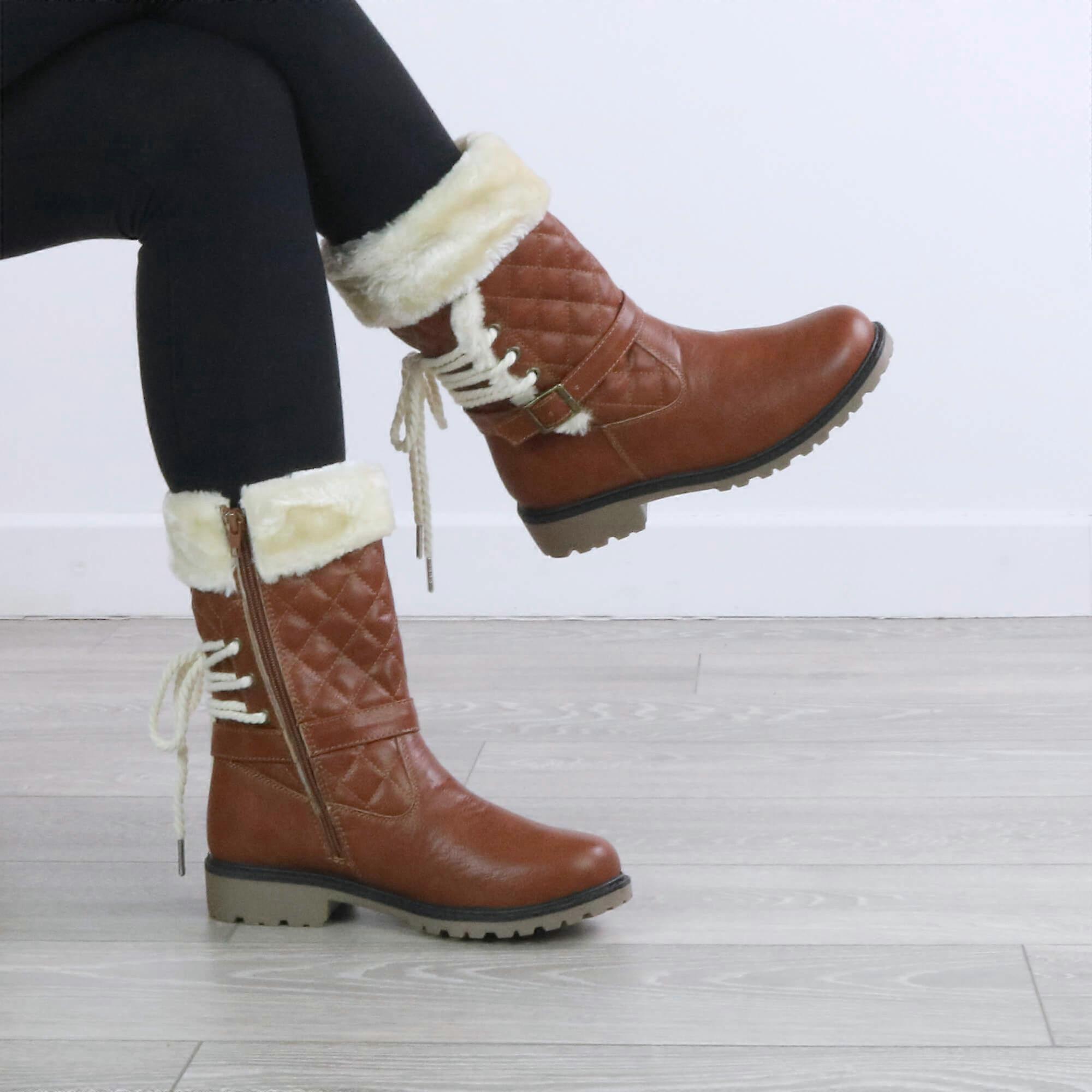 Faux Fur Lined Winter Mid Calf Boots