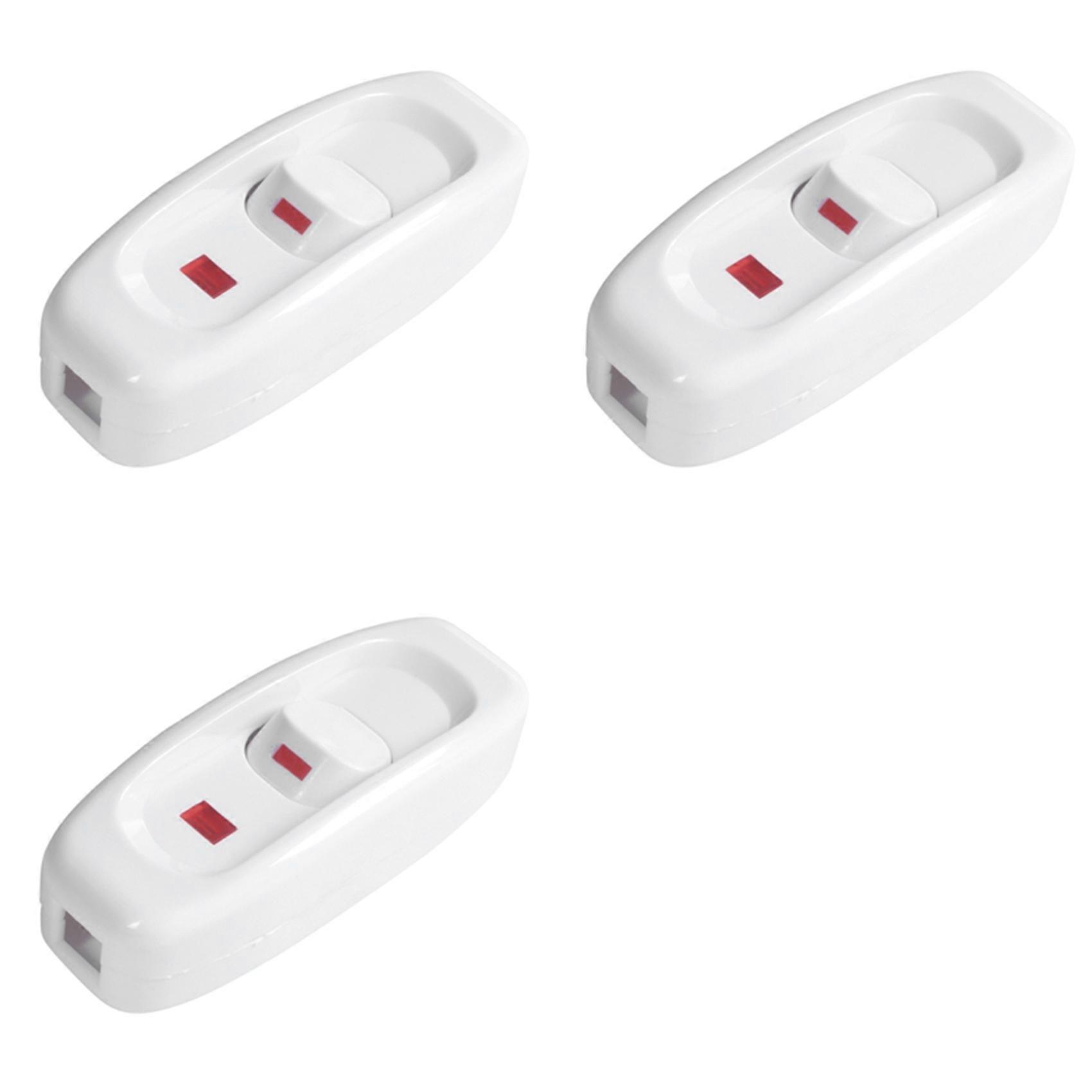3X Compact White Plastic in-Line Cord Light Lamp Switch
