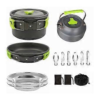 Camping Cookware Set Non-Stick Lightweight Pot Pan Kettle Set with Stainless Steel Plates and Utensils for Outdoors Cooking Camping Hiking Picnic Back
