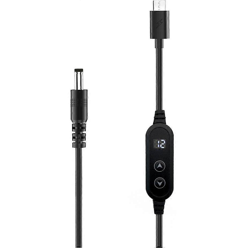 USB C to DC Adjustable Voltage Cable Five Step Output with Inline Button LED Display Interchangeable Plug Tips Powers Router