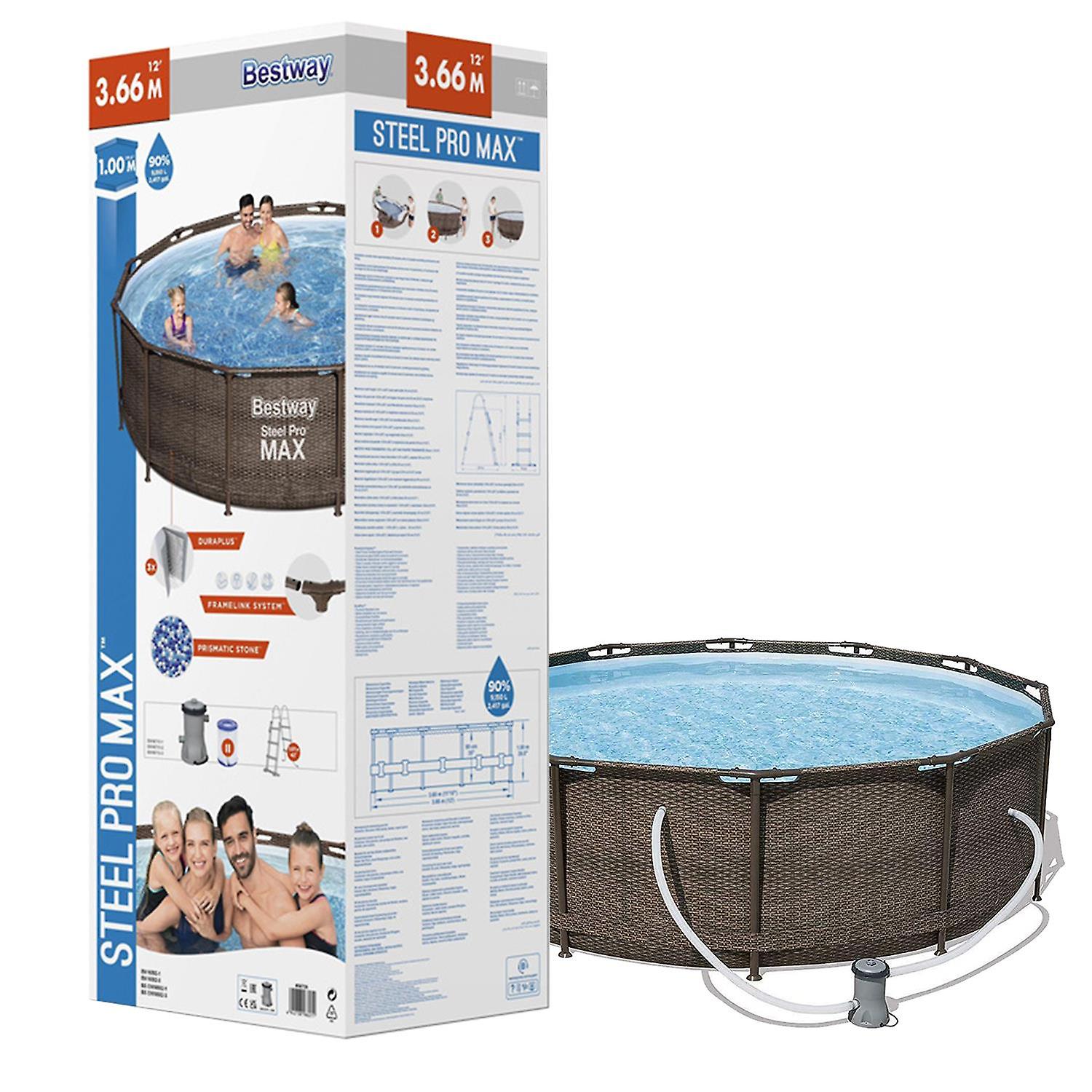 Bestway Steel Pro MAX Round Frame Complete Pool Set Rattan look, 366 x 100 cm