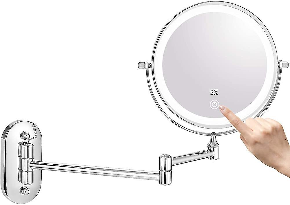 Led Lighted Wall Mounted Cosmetic Mirror With 1x/5x Magnification, Dimmable