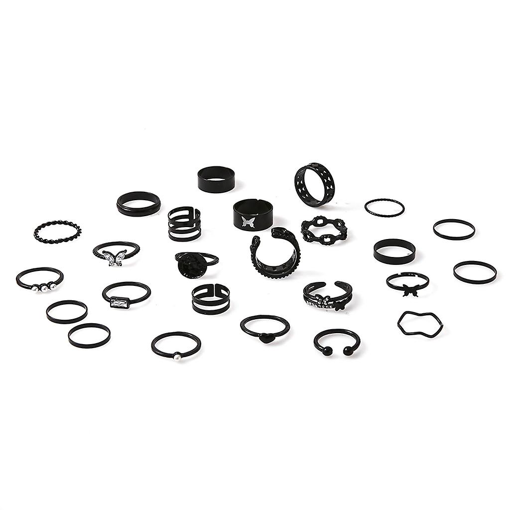 25 Pcs Pearl Micro-encrusted Diamond Hollow Pattern Ring Geometric Gothic Ring