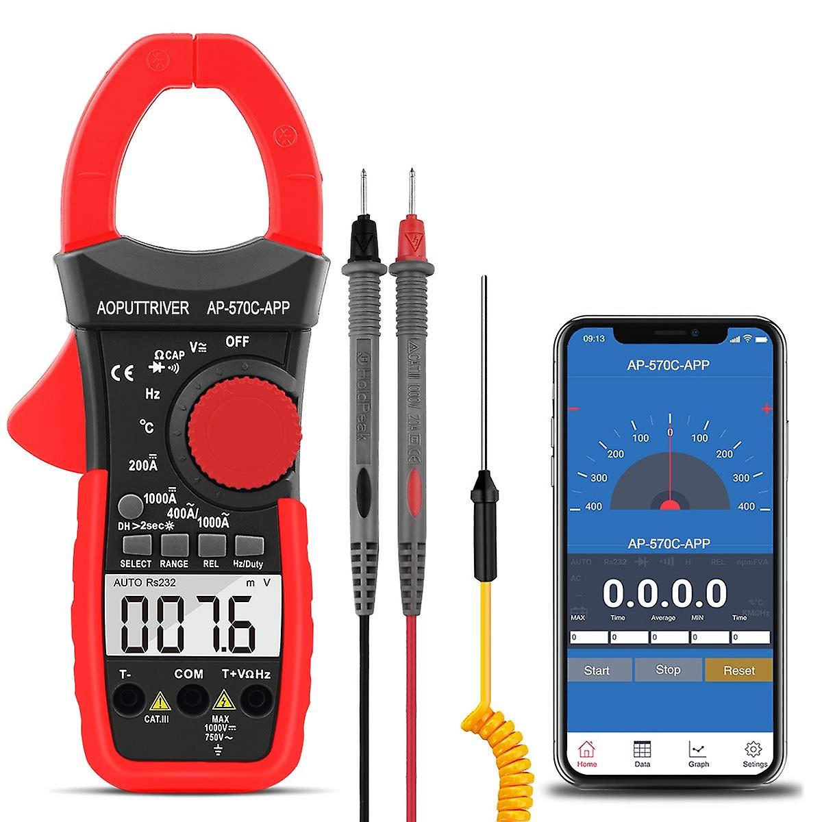 Professional Digital Multimeter Ap-570capp Bluetooth Clamp Meter Ammeter Capacitance Continuity Tester Auto Range Auto Power Off Data Hold Backlight