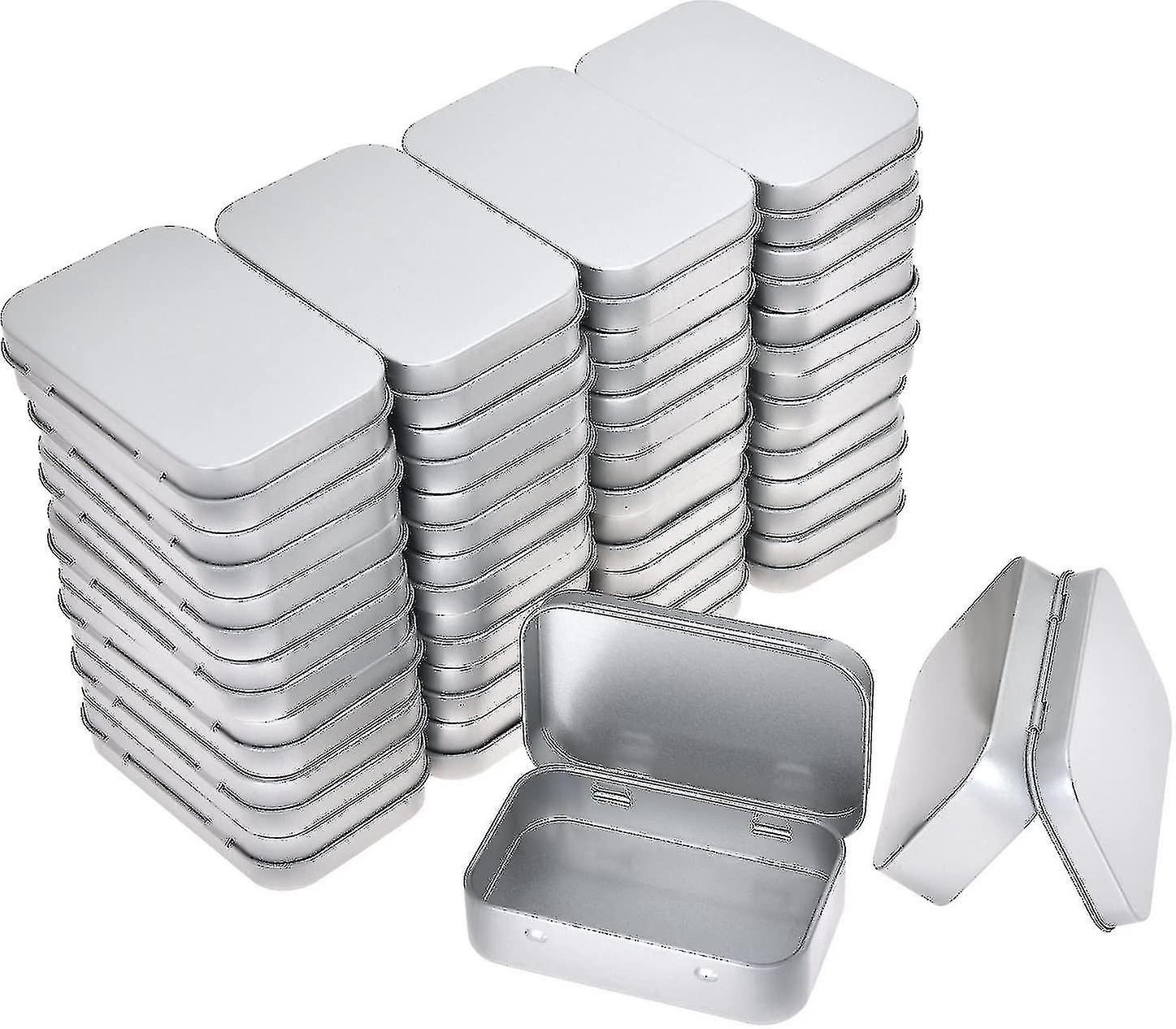 Metal Rectangular Empty Hinged Jar - Silver Mini Portable Box Container Small Storage Kit And Home Organizer