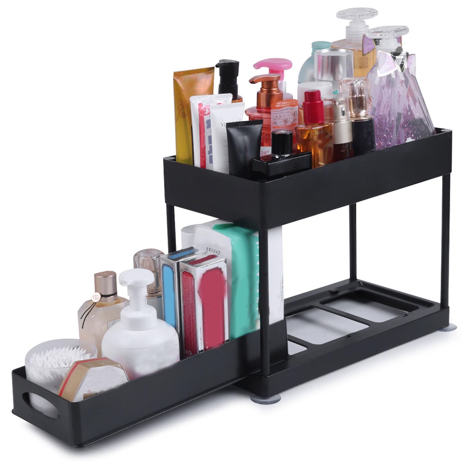 Easy To Clean Double Storage Cabinet Sliding Storage Shelf Multi-purpose For Bathroom