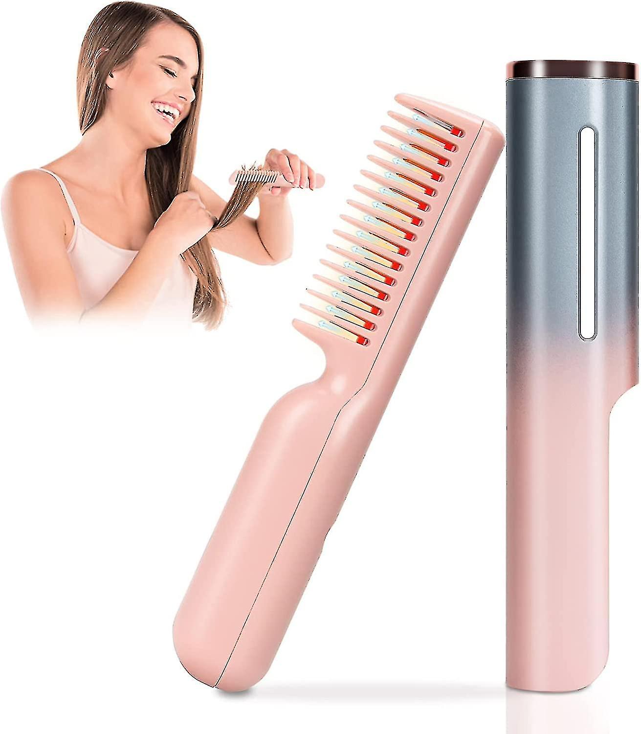 Hair Straightening Comb, 2 In 1 Portable Usb Electric Heating Comb Hair Straightener And Curling,three Temperature