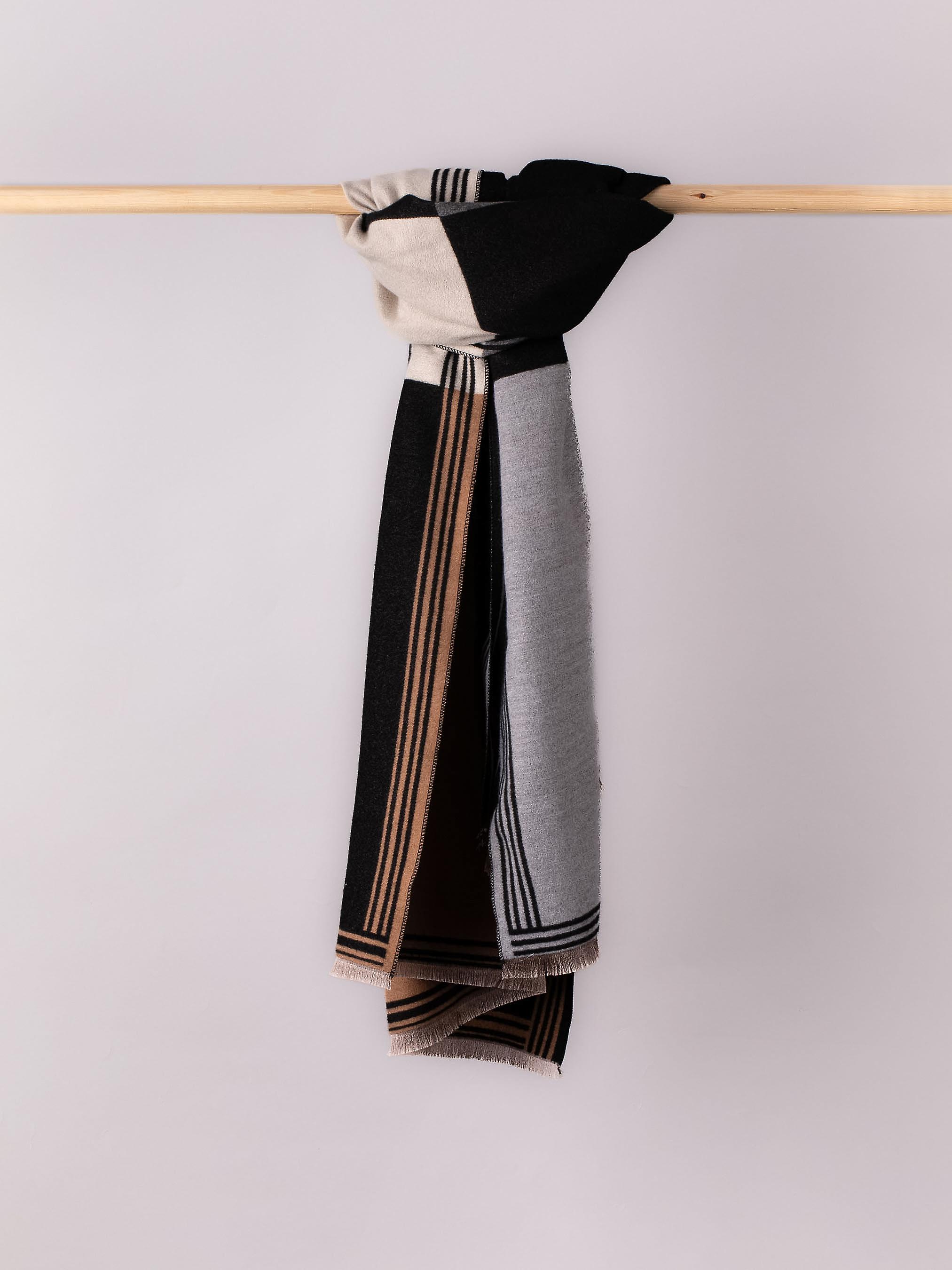 Zara Block Print Scarf in Camel and Black