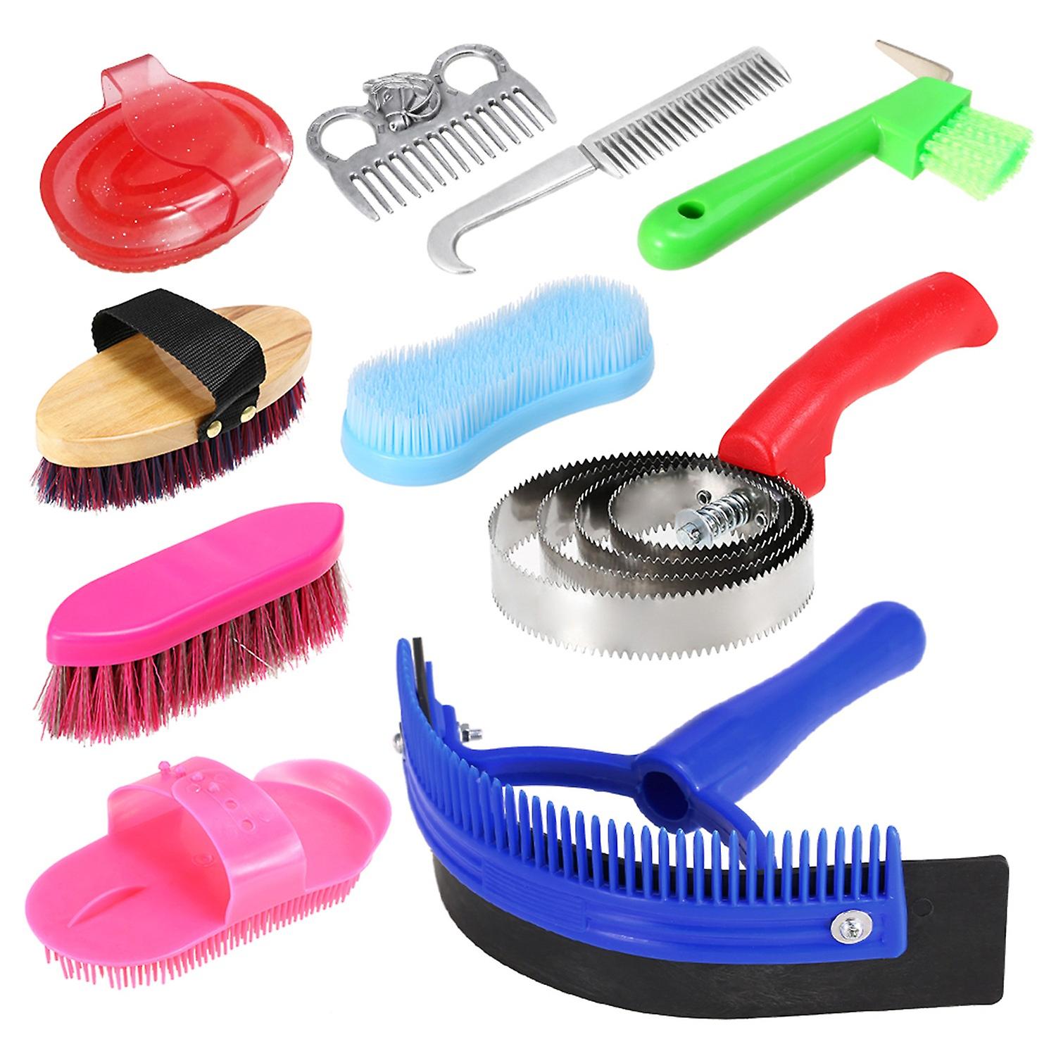 10-IN-1 Horse Grooming Tool Set Cleaning Kit Mane Tail Comb Massage Curry Brush Sweat Scraper Hoof P