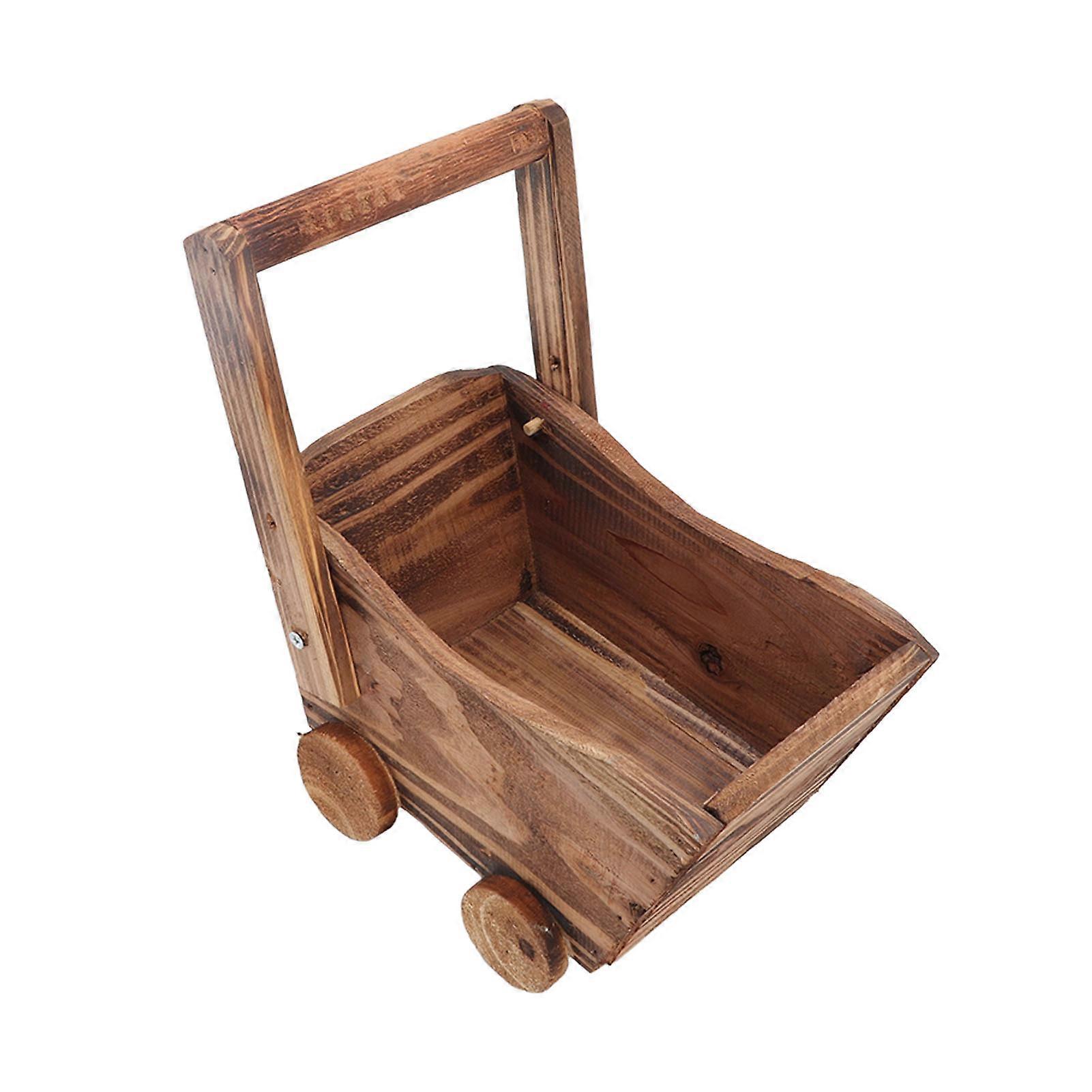 Wooden Cart,Flower Pot Wooden Cart Sturdy Durable Wooden Wheelbarrow Design Multifunction Indoor Plant Stand for Succulent Flower