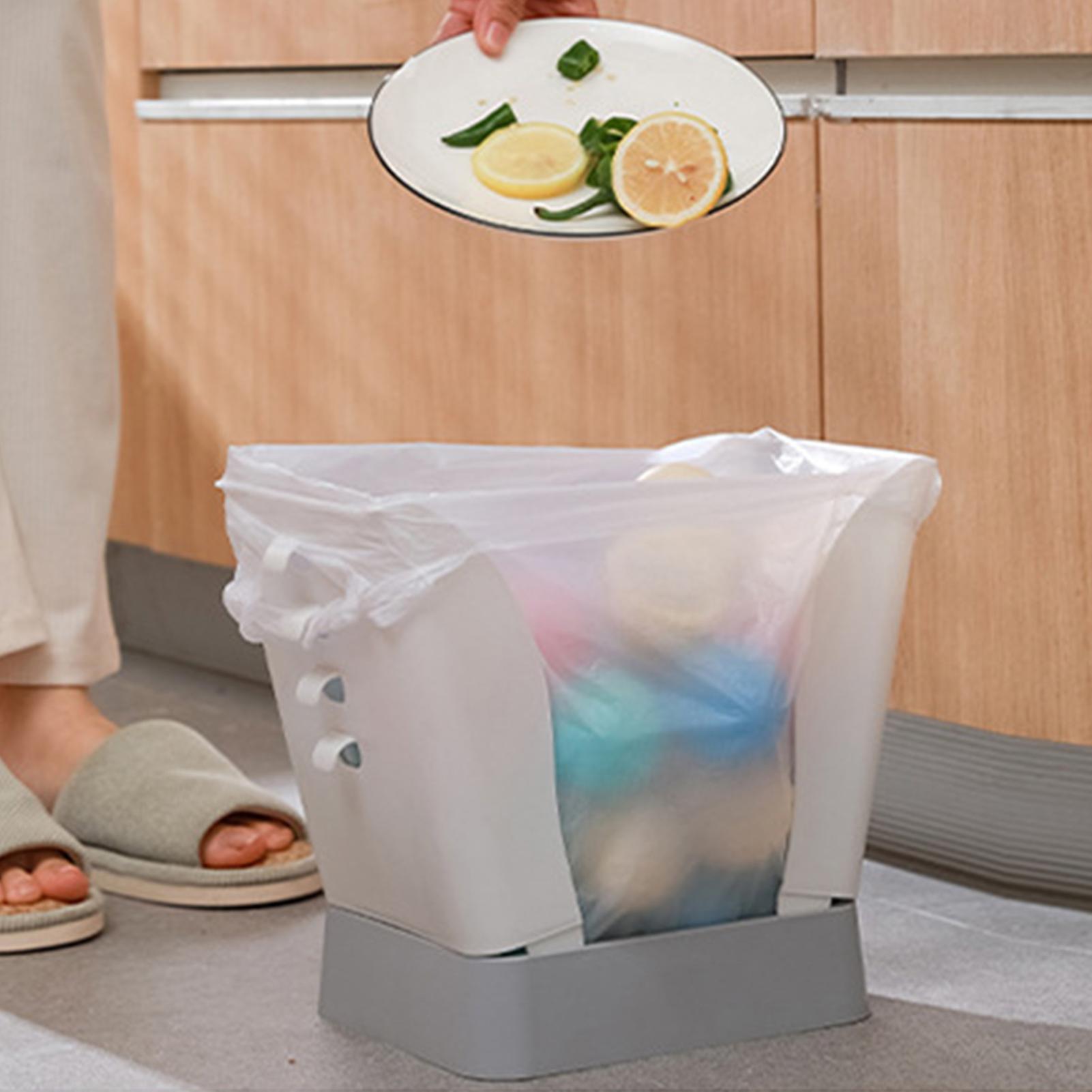 Plastic Garbage Can Expandable Trash Bag Holder Large Capacity for Kitchen Bathroom Pale Grey
