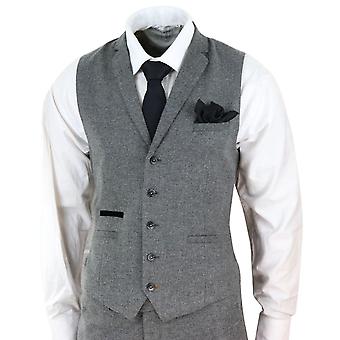 Mens 3 Piece Dark Grey Herringbone Wool Tweed Retro Suit Fruugo UK