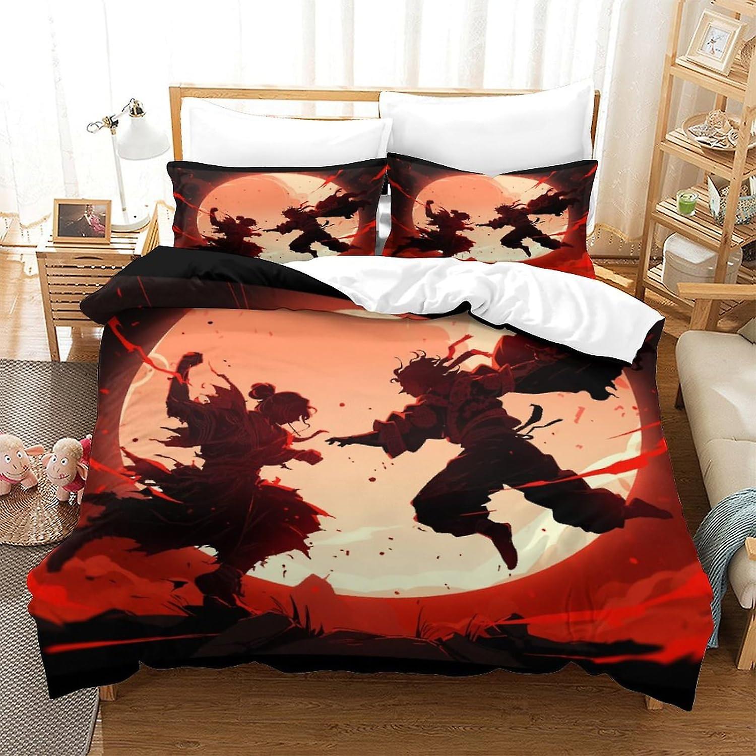 Wushu Karate Bedding 3 Piece Set 3D Duvet Cover with Pillowcases Bedding Set with Zipper Closure Hypoallergenic Soft Microfiber Quilt Cover Double