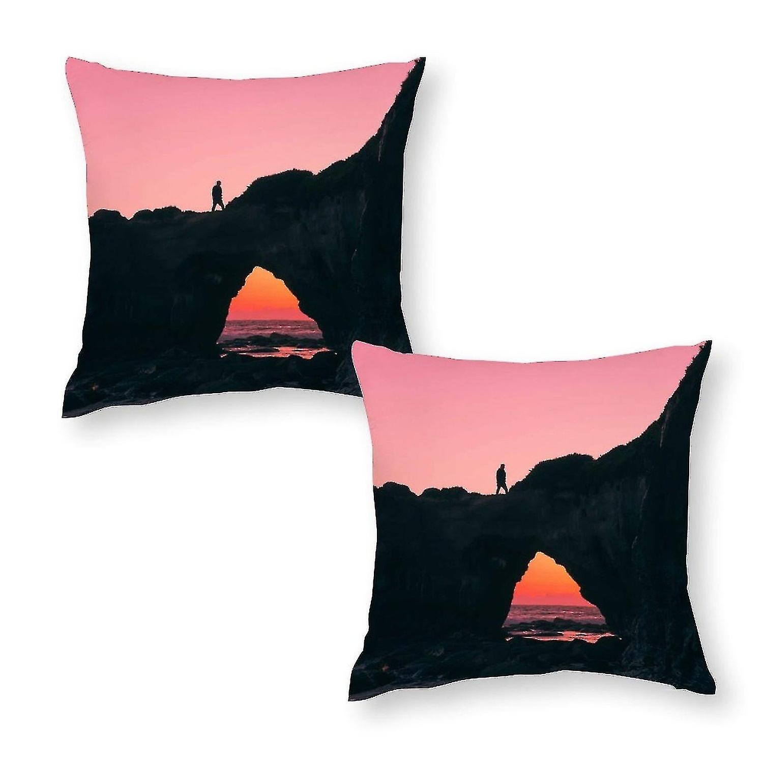 Silhouettes of people on rock print pillowcases