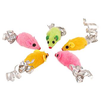 Plush Cat Chewing Toy - 5 PCS Mouse Shape, Interactive and Trainning with Sound