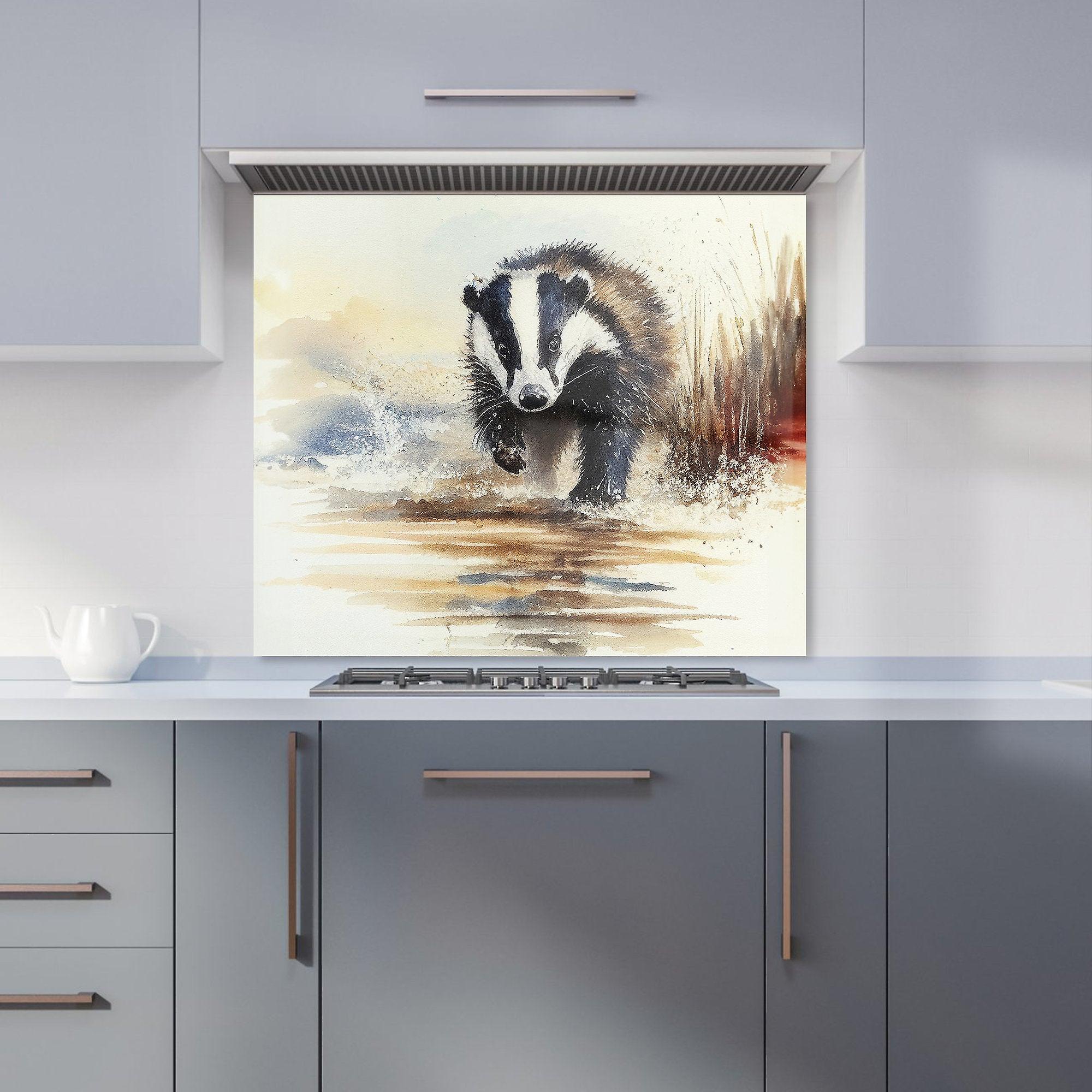 Wading Badger Watercolour Kitchen Splashback