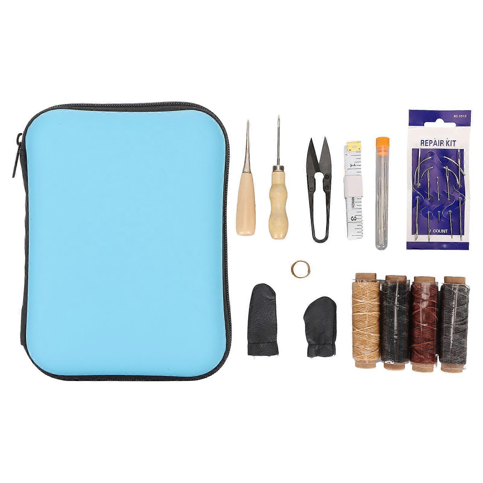 DIY चमड़ा शिल्प सोफा कालीन के लिए 27pcs चमड़ा सिलाई किट पेशेवर लच्छेदार धागा चमड़ा काम करने वाले उपकरण