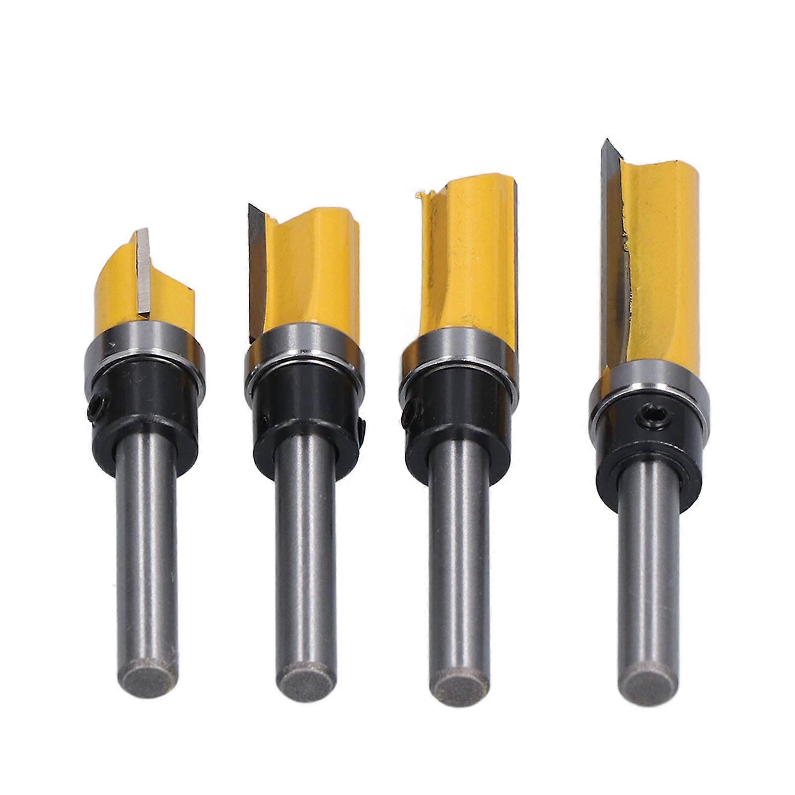 4Pcs Flush Trim Router Bit Pattern Straight Bearing Milling Cutter 1/2in Diameter 1/4in Shank