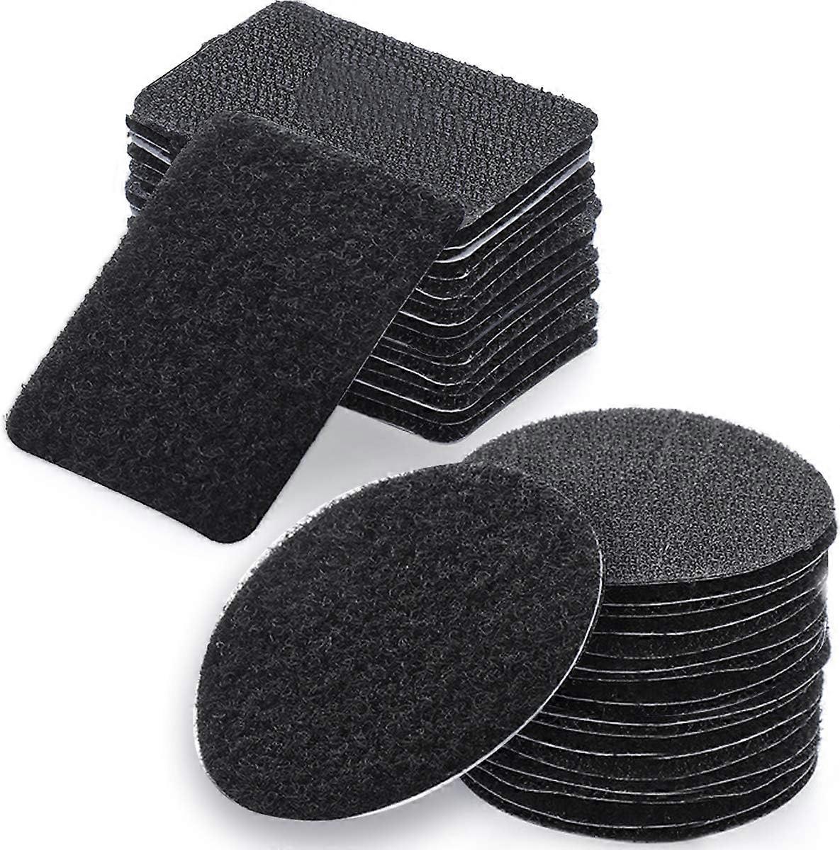 Scratch Double Sided Sticker, 20 Pair Self Adhesive Tape, Rectangle 6 x 4 cm, Round 6 x 6 cm, Black